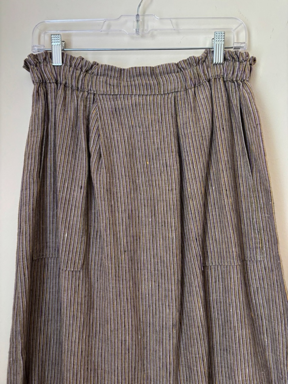 FLAX Vintage Striped Linen Patch Pocket Maxi Skirt Large Coastal Grandma - Picture 2 of 6